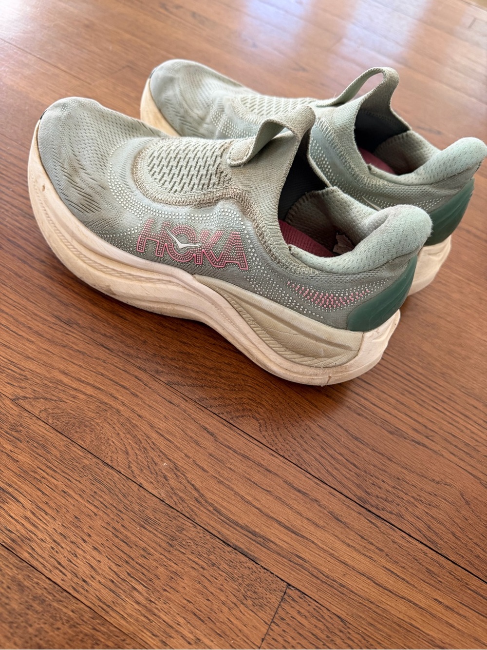 Hoka Skyward Laceless Slip-On Recovery Shoes – Sage Green/Pink – Women’s